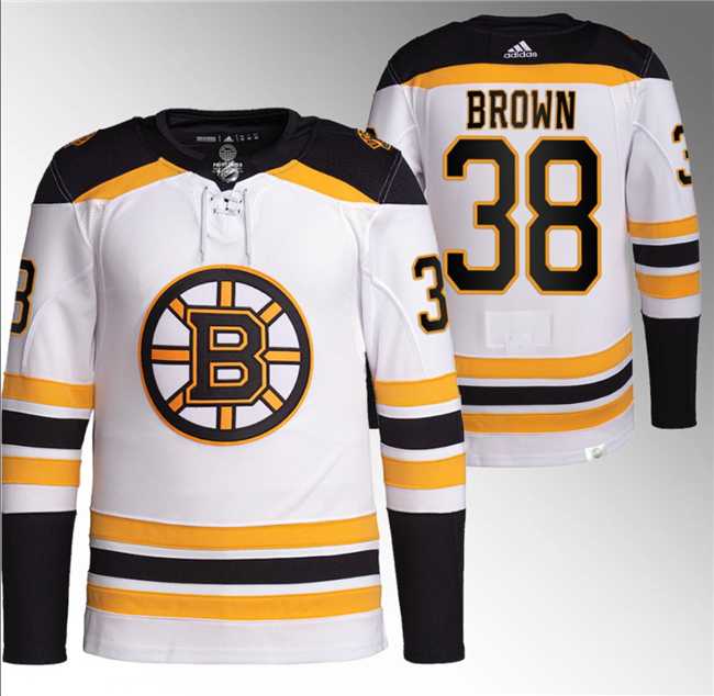 Mens Boston Bruins #38 Patrick Brown White Stitched Jersey